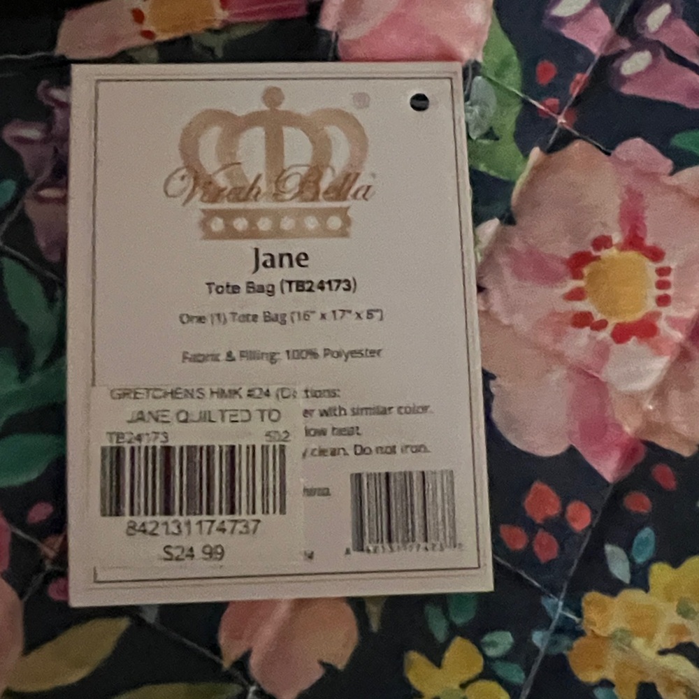Virah Bella, Jane Quilted Floral Tote Bag (16”x17”x8”) 100% Polyester NWT - Picture 11 of 11